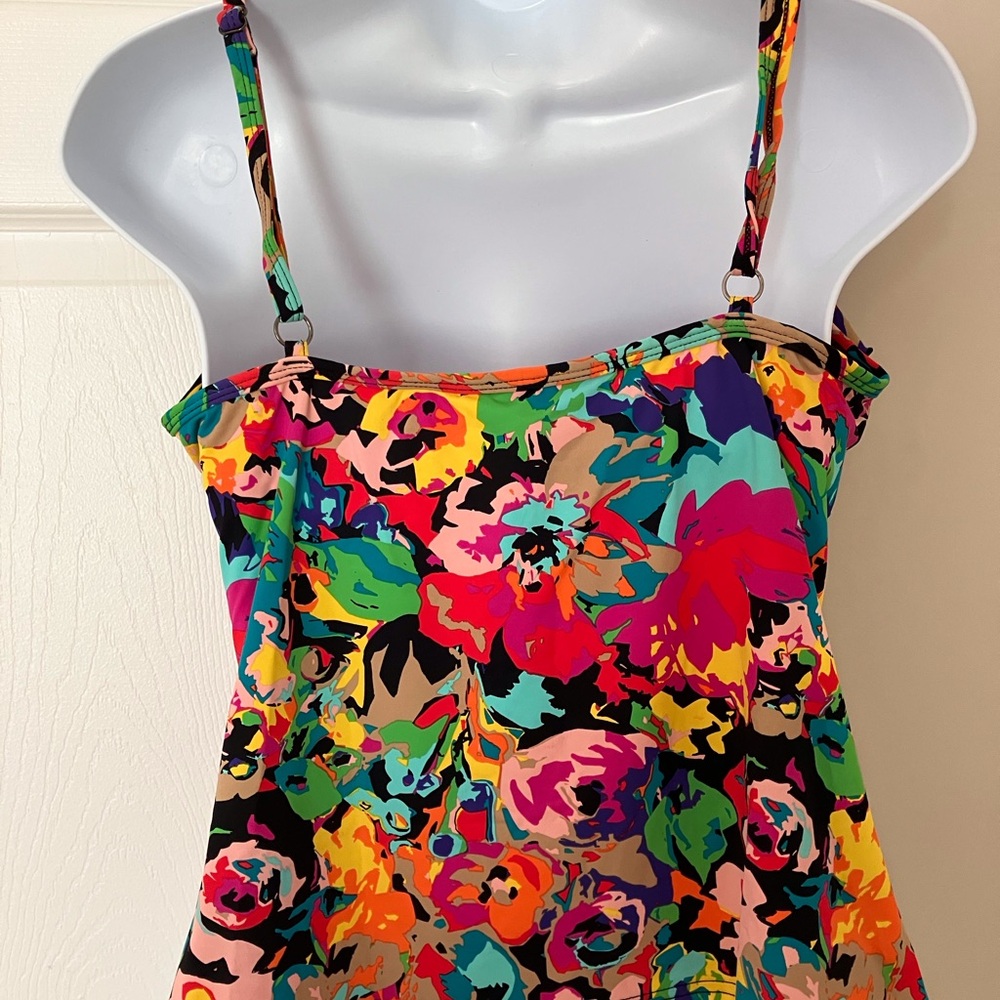 Kenneth Cole Reaction 2 Piece Tankini Swimsuit Floral Print Multi Colored Size M - Picture 10 of 16